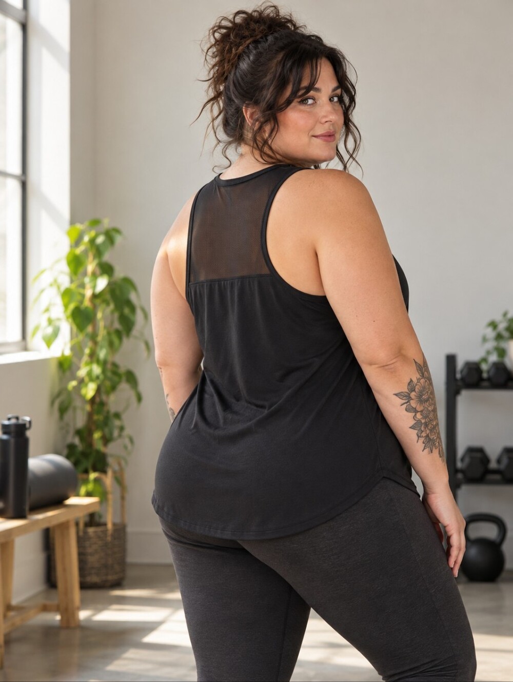 Plus Size XXL OFFLINE by Aerie Black Mesh Back Workout Gym Tank Top